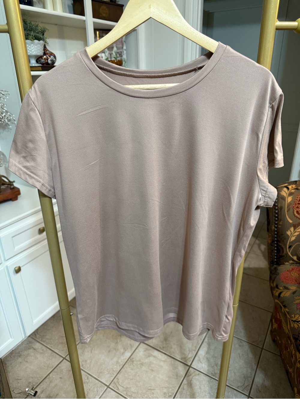 Women's Short Sleeve Crewneck Top - Taupe XL